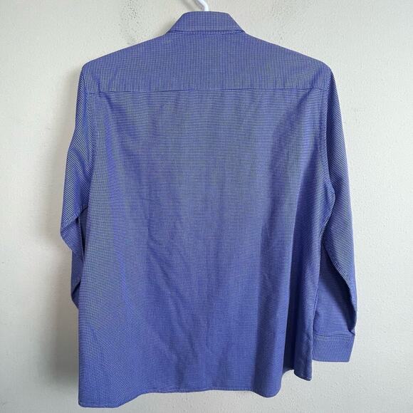 Johnston & Murphy Shirt Men's L Blue White Button Up Long Sleeve Check - Picture 4 of 9